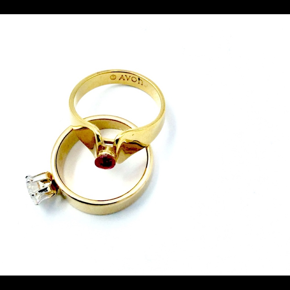 Size 8 Ring Engagement  Cubic Zirconia & Red Stone